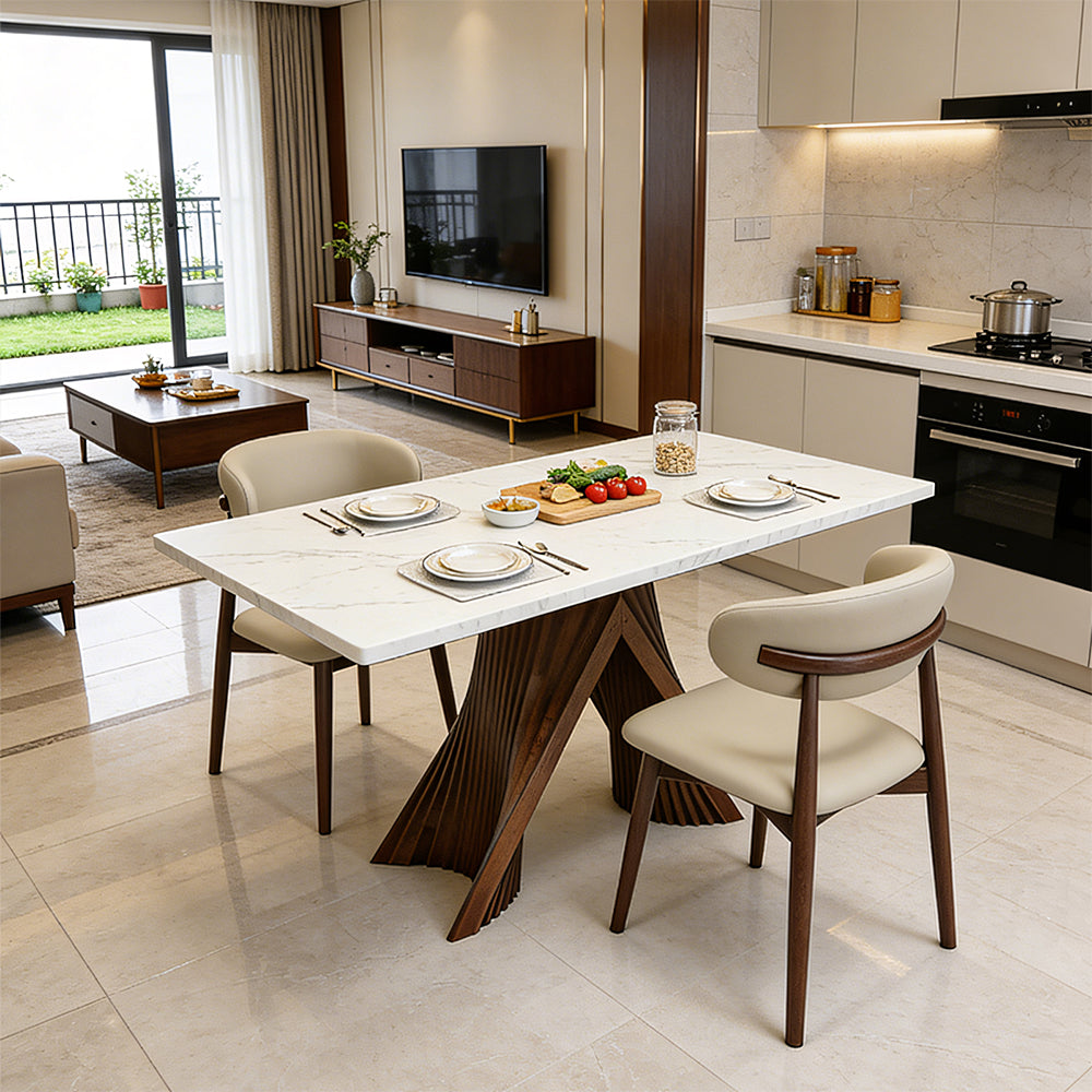 Luxury Sintered Stone Dining Table with Artistic Walnut Wood
