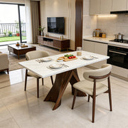 Luxury Sintered Stone Dining Table with Artistic Walnut Wood