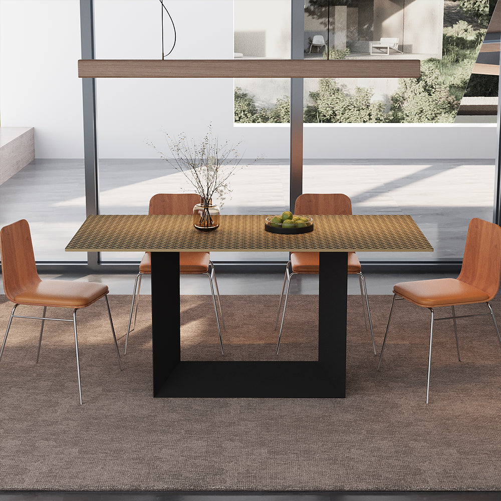 62.4''/70.2'' Manhattan Sintered Stone Dining Table  Geometric Base  Modern Luxury  Scratch-Resistant Surface
