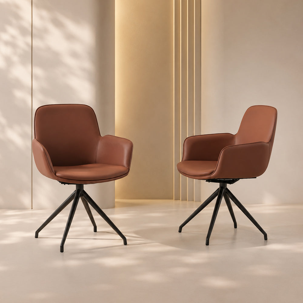 360 Swivel Microfiber Curved Arm Four Leg Metal Base Dining Chair