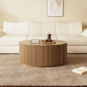 33.15″ Round Coffee Table Wood Finish Modern Minimalist Style for Living Room