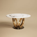 Load image into Gallery viewer, Round Dining Table Lazy Susan Marble Effect Ring Base Gold Accents Perfect for 4-6 People
