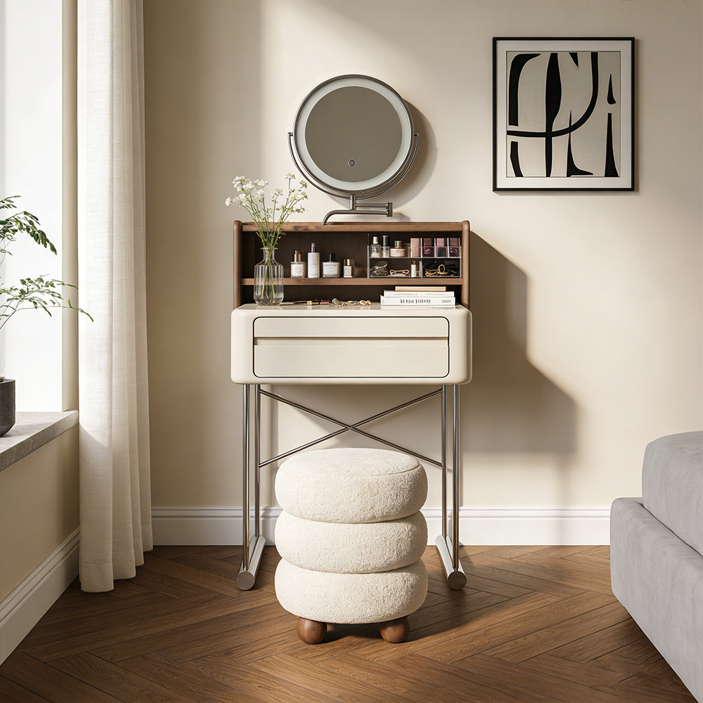 Luxury White Makeup Vanity Modern Compact Table with LED Mirror