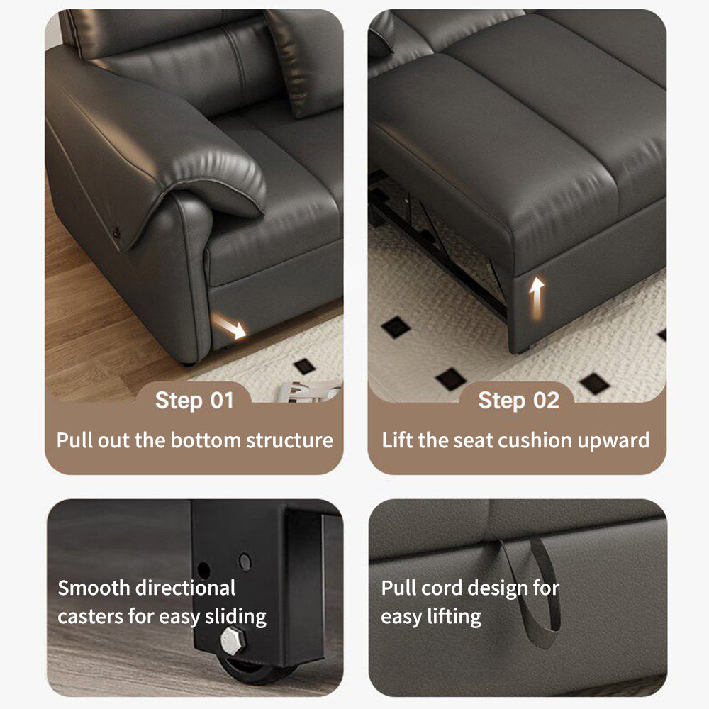 Modern Faux Leather Sofa Bed Convertible Sleeper with Pull Out Design Pet Friendly