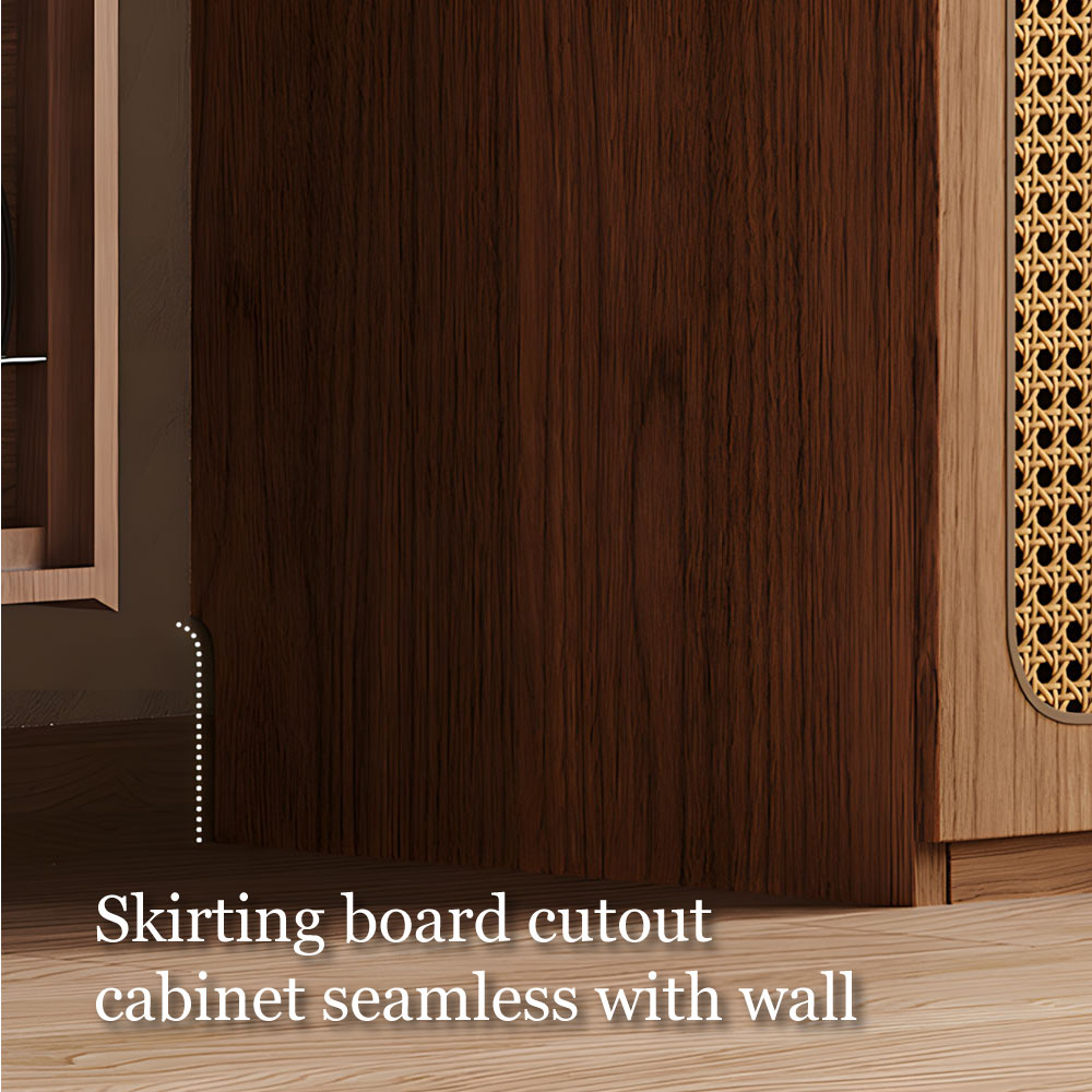 Walnut Rattan Four-Door Wardrobe Modern Natural Fusion Design