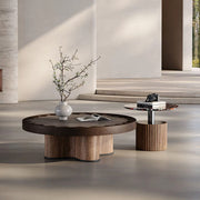 Modern Round Coffee Table Set with Sculptural Base & Glass Accent Side Table Luxury Contemporary Living Room Furniture
