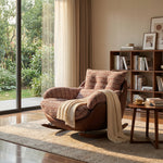 Load image into Gallery viewer, Rocking Lounge Chair with Textured Upholstery and Brown Wraparound Shell

