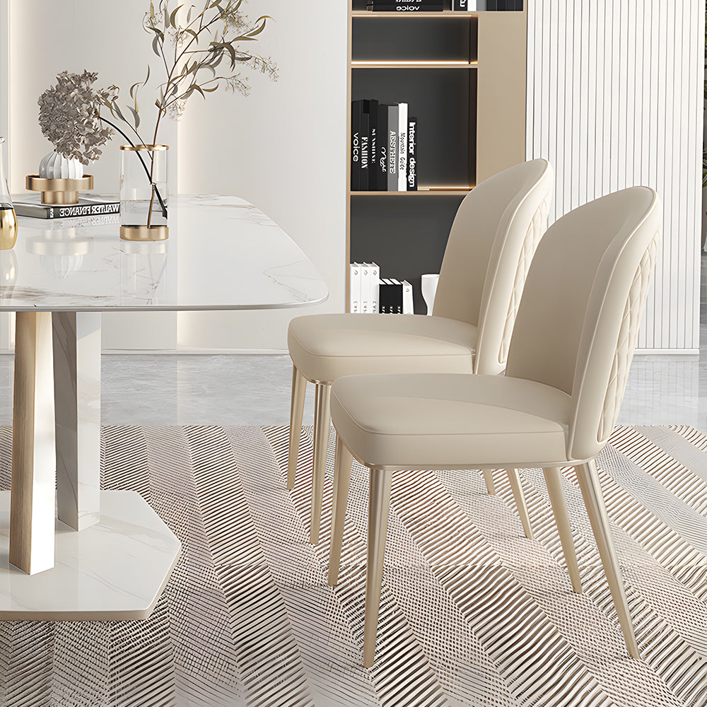 Set of 2 Luxurious White Dining Chairs with Gold Legs Modern Quilted Design for Stylish Home Décor