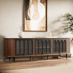 Load image into Gallery viewer, 78&quot; Retro TV Stand Curved Edge Design Arched Glass Doors Long Storage Cabinet Vintage Style Unit
