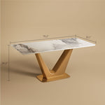 Load image into Gallery viewer, Square Dining Table with Gold V-shaped Base and Exquisite Marble-Look Surface for 4-6 People
