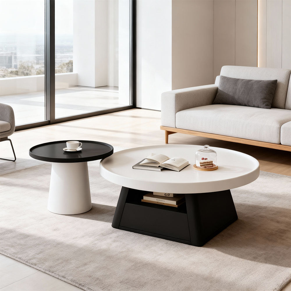 Elegant Dual-Tone Round Living Room Set TV Console & Coffee Table Pair