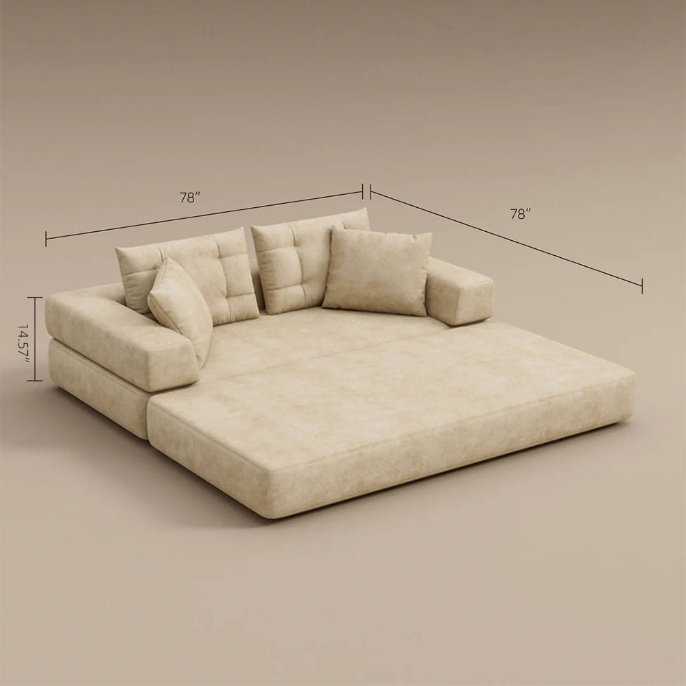 70''/78''Convertible Sofa Bed Tufted Cushion Armrest Foldable Design in Grey Fabric Upholstery
