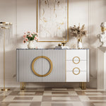 Load image into Gallery viewer, 62.4" Sleek Modern White and Gold Buffet Cabinet with Circular Accents
