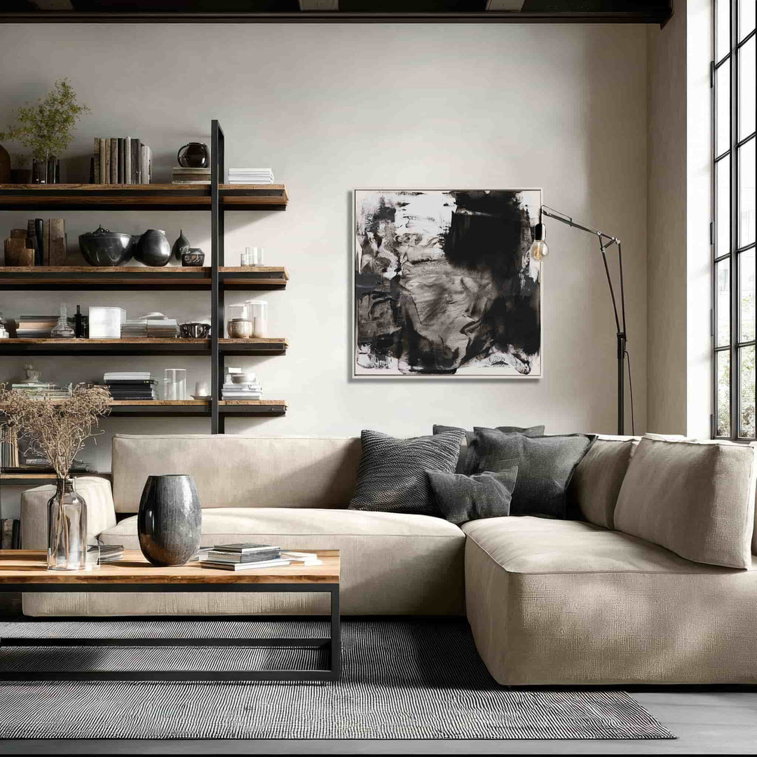 Original Handmade Abstract Wall Art – Black and Gray Textured Modern Painting