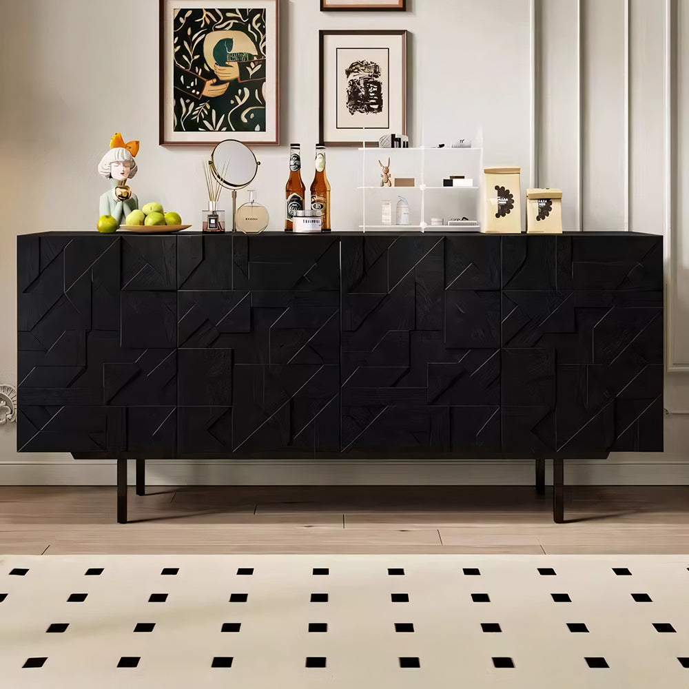 55.1"/70.8"Modern Walnut Sideboard Geometric Storage Cabinet with Metal Legs