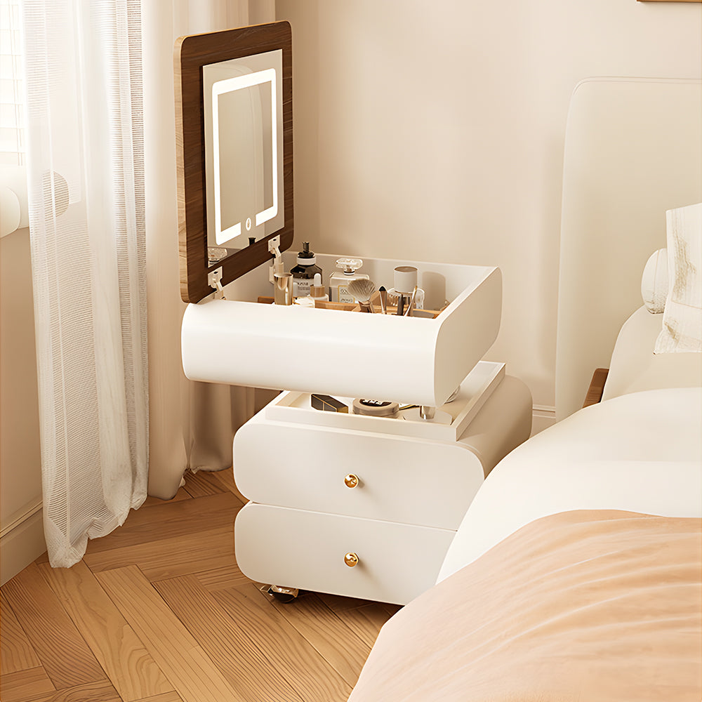 Convertible Vanity Desk with LED Mirror Transforms into Nightstand Height Adjustable Makeup Table with Storage Drawers