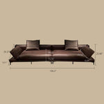 Load image into Gallery viewer, Modern Low-Profile Leather Sofa Deep Brown Upholstery with Wide Armrests &amp; Metal Legs
