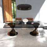 Load image into Gallery viewer, 70.8&quot; Modern Square Dining Table with Tempered Glass Top Wooden Creative Base and Sleek Surface for 6 to 8 People
