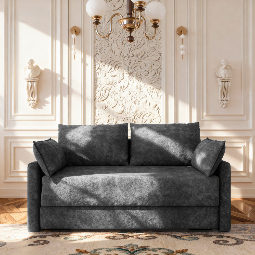 65.5" Sofa Convertible Sofa Bed Wrinkle-resistant Linen Lightweight Loveseat Wooden Armrest