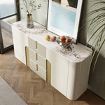 Load image into Gallery viewer, Sideboard Cabinet Modern Minimalist Ribbed Drawers Golden Base Marble Top Storage Unit
