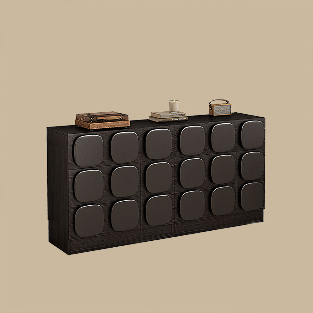 Modern Black Sculptural Sideboard Cabinet Geometric Panel Storage Buffet Cabinet for Dining Room Living Room