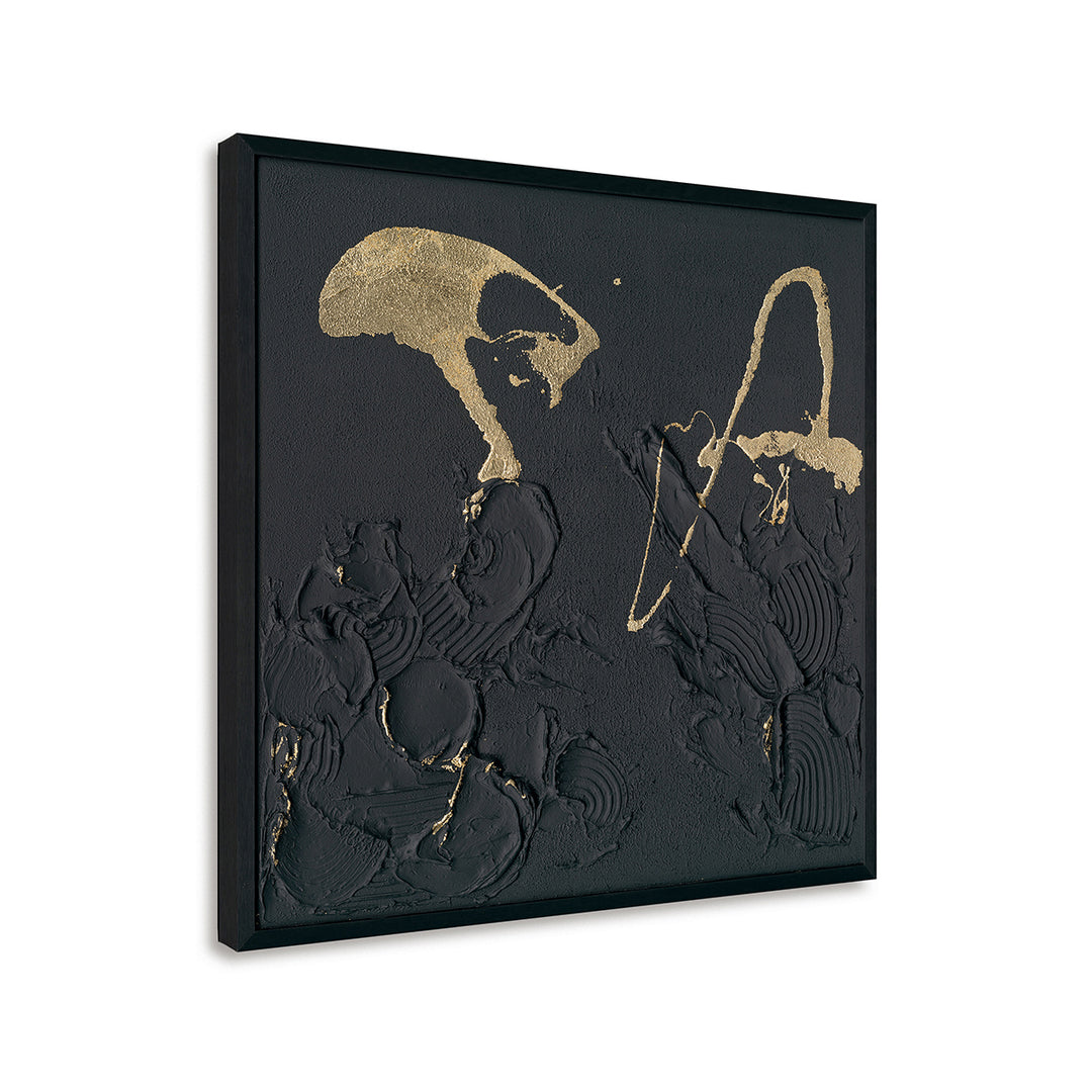 Handmade Abstract Wall Art – Black Textured Painting with Gold Accents