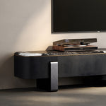 Load image into Gallery viewer, Modern Extendable TV Stand with Marble Top and Black Wood Finish
