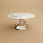 Load image into Gallery viewer, Round Dining Table Lazy Susan Marble Effect Gold X Metal Base Perfect for 4-6 People
