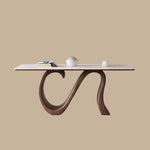 Load image into Gallery viewer, Creative S-shaped Walnut Base Round Dining Table with Marble Effect Surface
