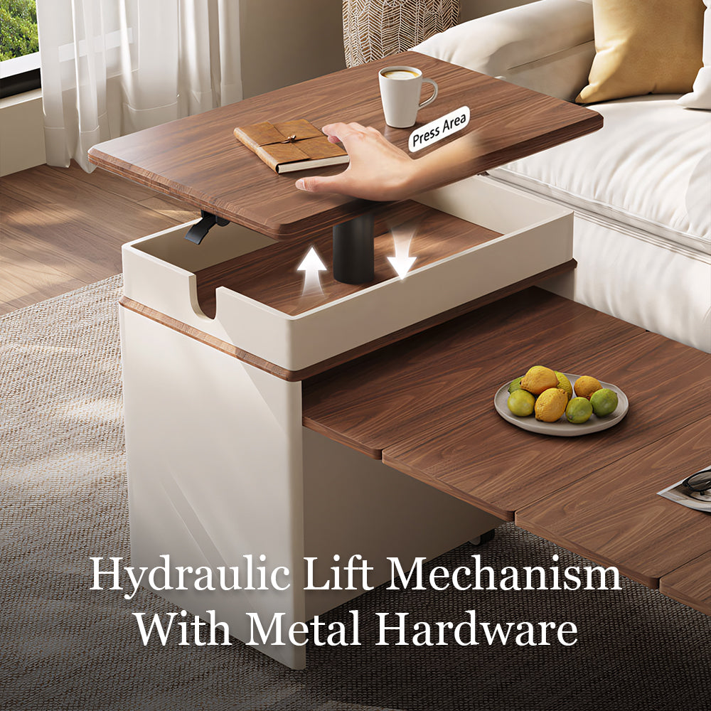 Modern Lift Top Coffee Table with Storage Extendable Wooden Coffee Table with Open Shelves Multi-Functional Living Room Table