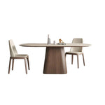 Load image into Gallery viewer, Oval Dining Table Solid Wood Walnut Veneer Base Scratch Resistant Sintered Stone Top Modern Stylish Design

