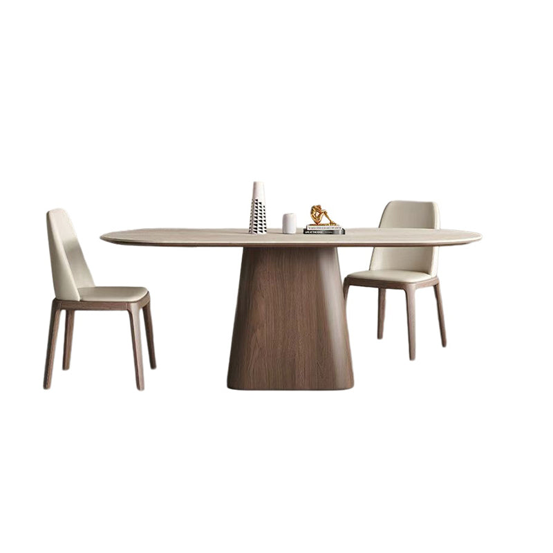 Oval Dining Table Solid Wood Walnut Veneer Base Scratch Resistant Sintered Stone Top Modern Stylish Design