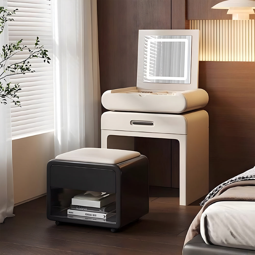 Modern Minimalist Vanity Desk with LED Mirror Storage Drawer Makeup Table Set with Upholstered Stool