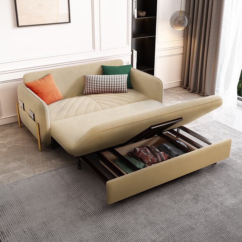 Sofa Bed Solid Wood Metal Frame Velvet Upholstery Storage Drawer Convertible