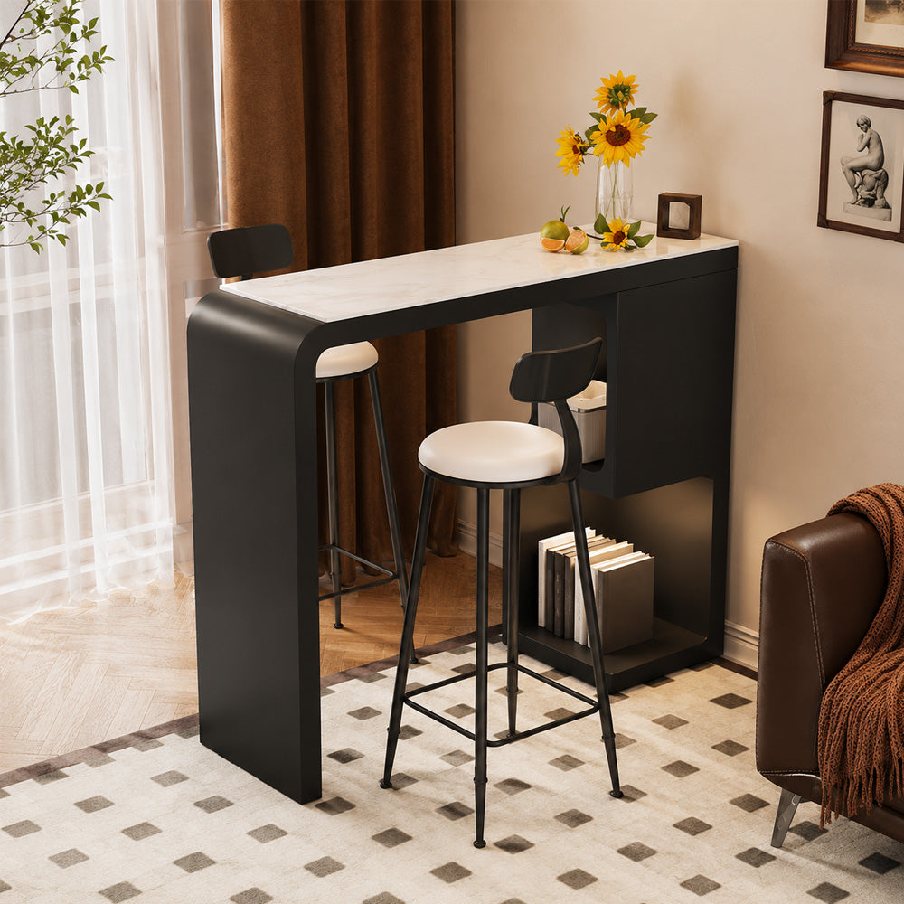 Black and White Finish Marble Surface Home Coffee Bar Table Set