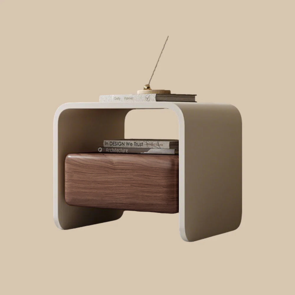 Sleek Modern Nightstand with Curved Edges Wooden Storage Drawer