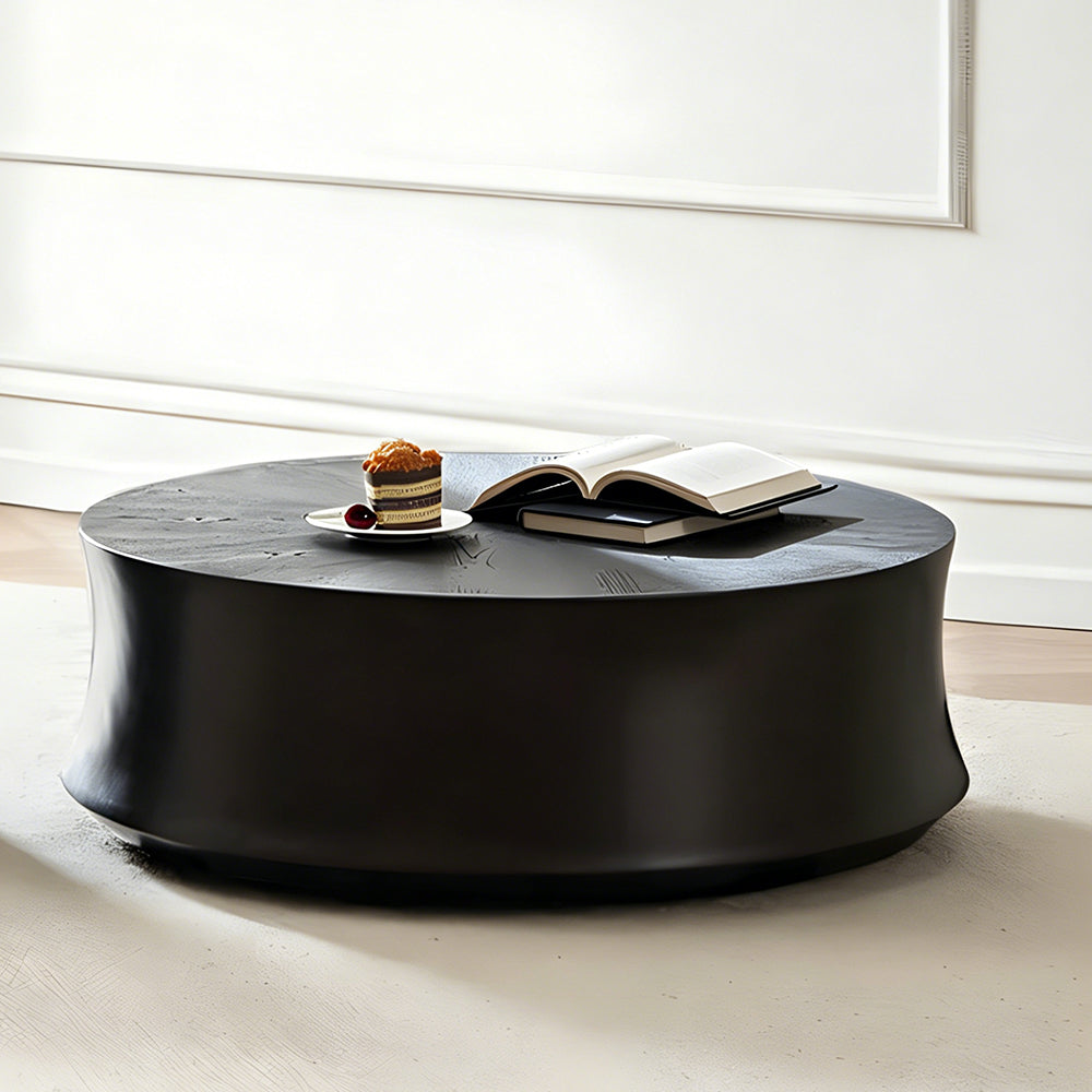 Modern Black Round Coffee Table Set Drum Shape Living Room Nesting Tables