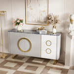 Load image into Gallery viewer, 62.4" Sleek Modern White and Gold Buffet Cabinet with Circular Accents
