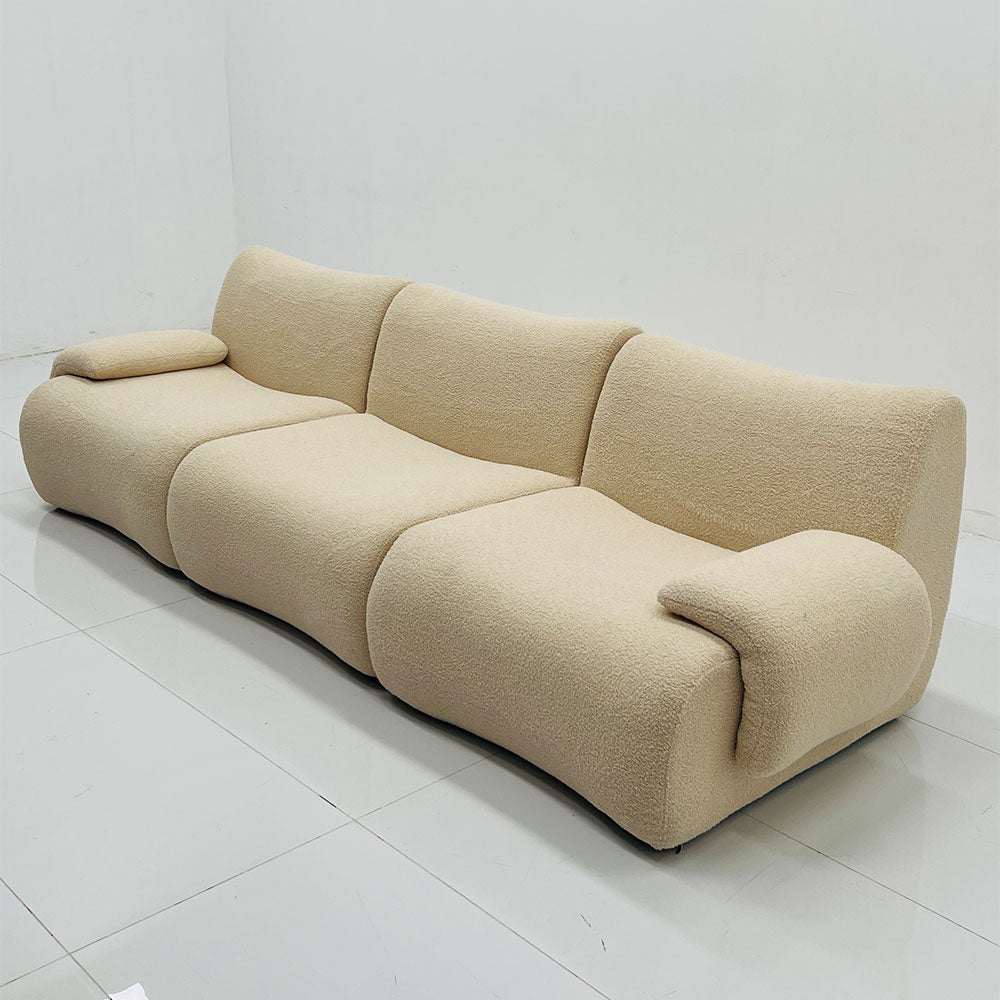 109''Modern Three Seater Sofa Boucle Fabric Curved Armrest Deep Cushion Design Cozy Minimalist Style