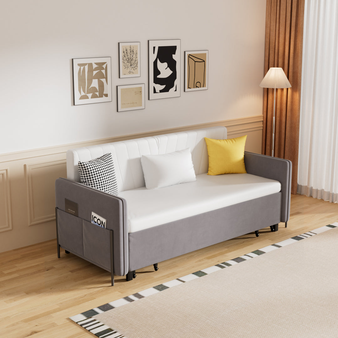 66.9"Convertible Sofa Bed Modern Minimalist Style with Side Pockets
