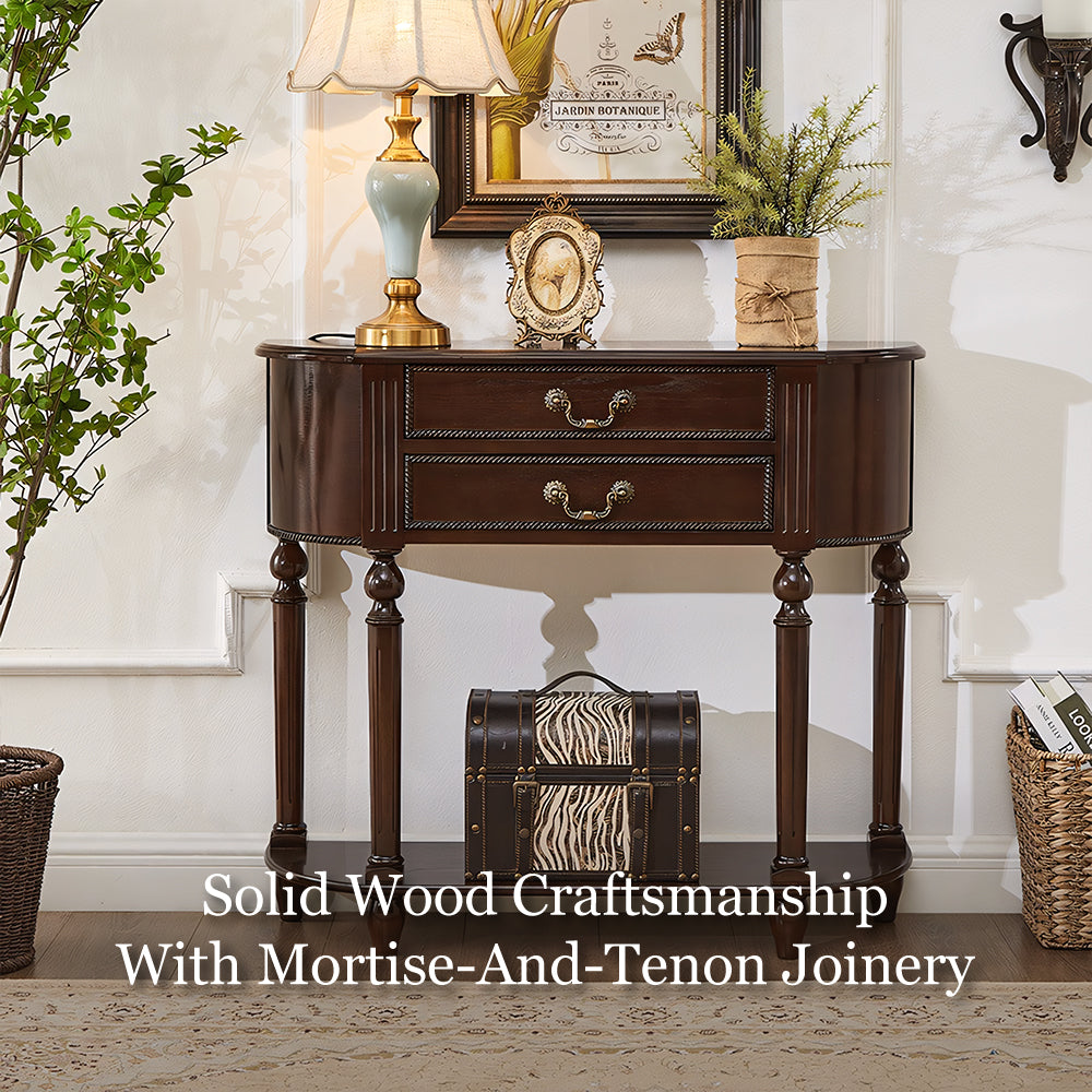 Solid Wood Classic Entryway Console Table with Drawers and Lower Shelf