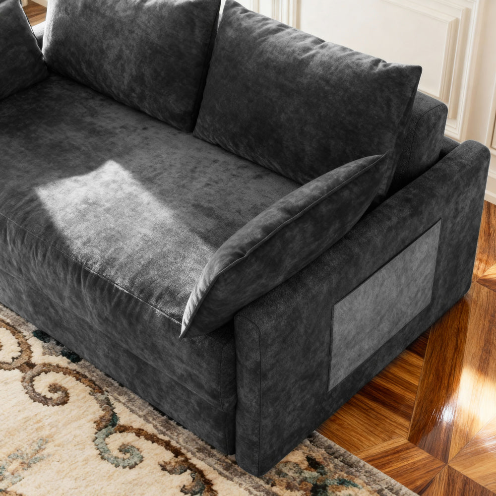 65.5" Sofa Convertible Sofa Bed Wrinkle-resistant Linen Lightweight Loveseat Wooden Armrest