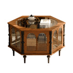 Load image into Gallery viewer, 33.15&#39;&#39;Vintage Hexagonal Coffee Table with Glass Top | Enclosed Storage + Carved Columns + Display Surface
