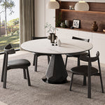 Load image into Gallery viewer, 53.1&quot; Creative Round Dining Table Black Wooden Base with Marble Effect Top
