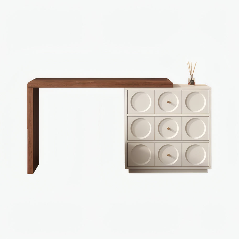 Modern 6-Drawer Dresser with Sculpted Front Panels & Walnut Vanity Top Minimalist Makeup Vanity Storage Cabinet