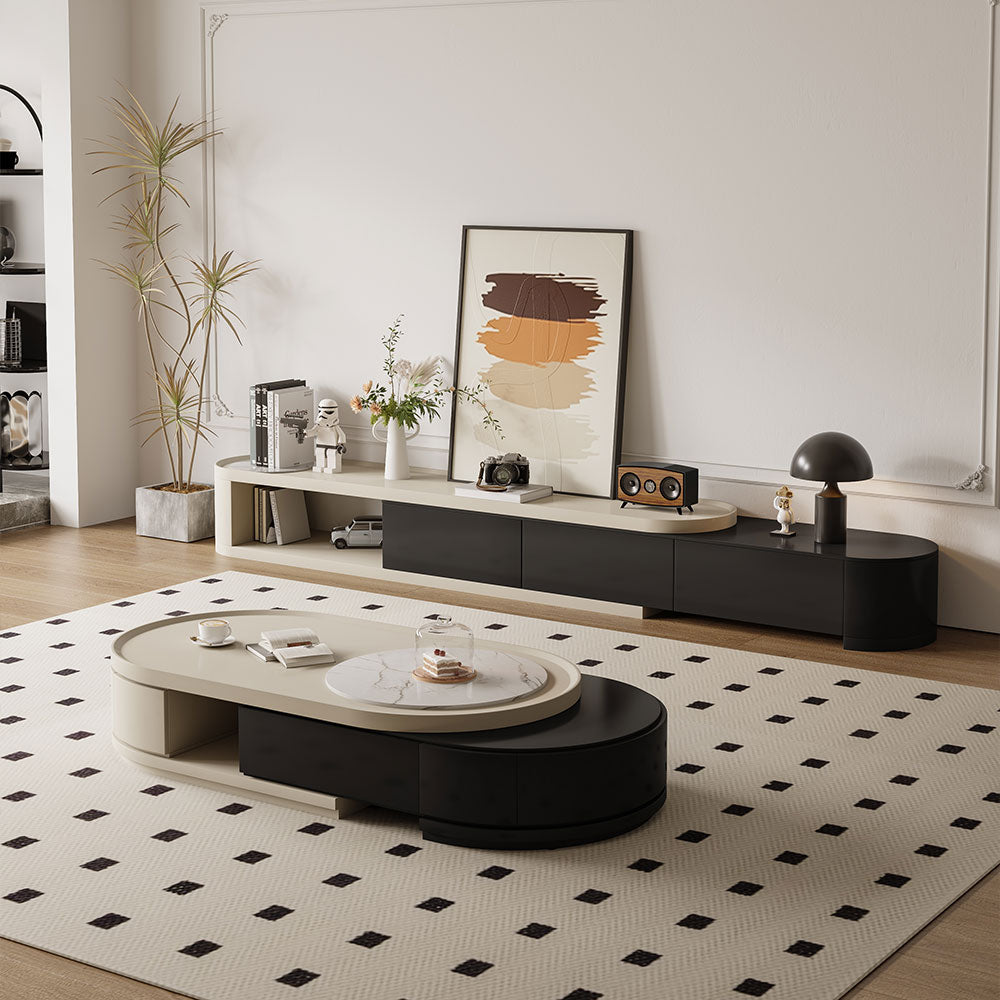 Modern Extendable TV Cabinet with Rounded Edges 3-Drawer Storage