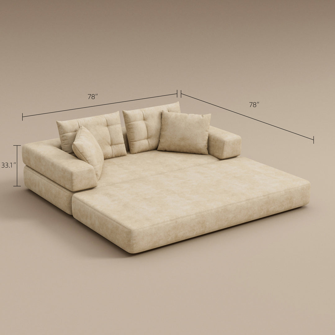70''-78''Convertible Sofa Bed Tufted Cushion Armrest Foldable Design in Grey Fabric Upholstery