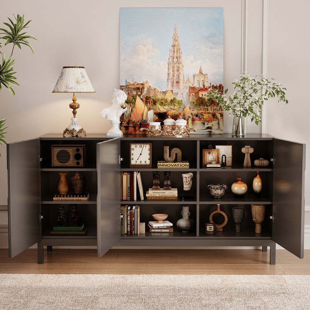 55.1'' Modern Geometric Black Sideboard Cabinet with Decorative Doors and Spacious Storage