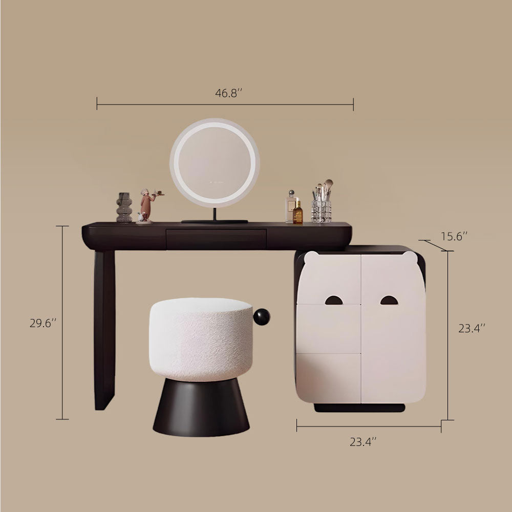 Modern Makeup Vanity Table with LED Round Mirror Storage Cabinet