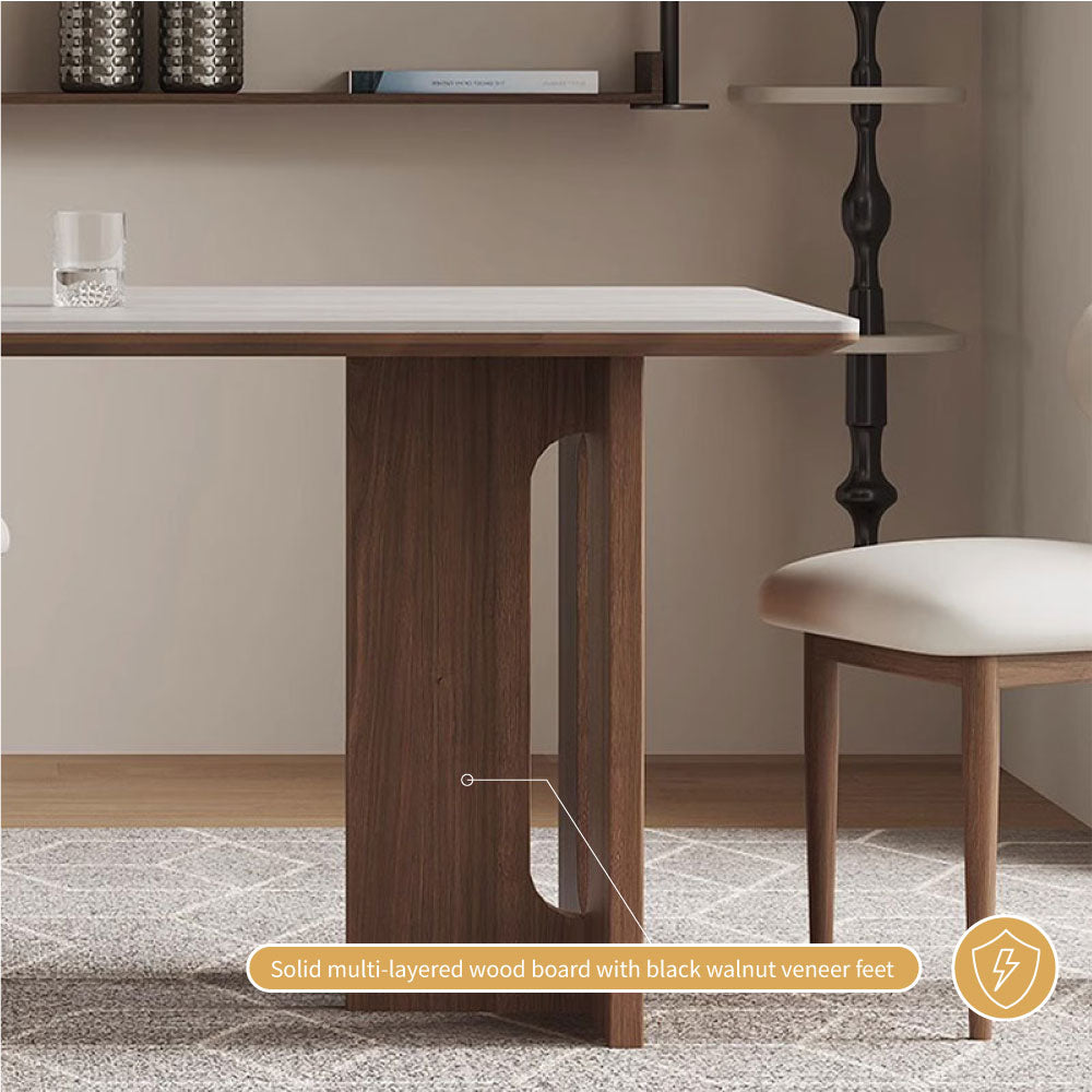 Modern Dining Table Set Solid Wood Legs Walnut Veneer Scratch Resistant Sintered Stone Top